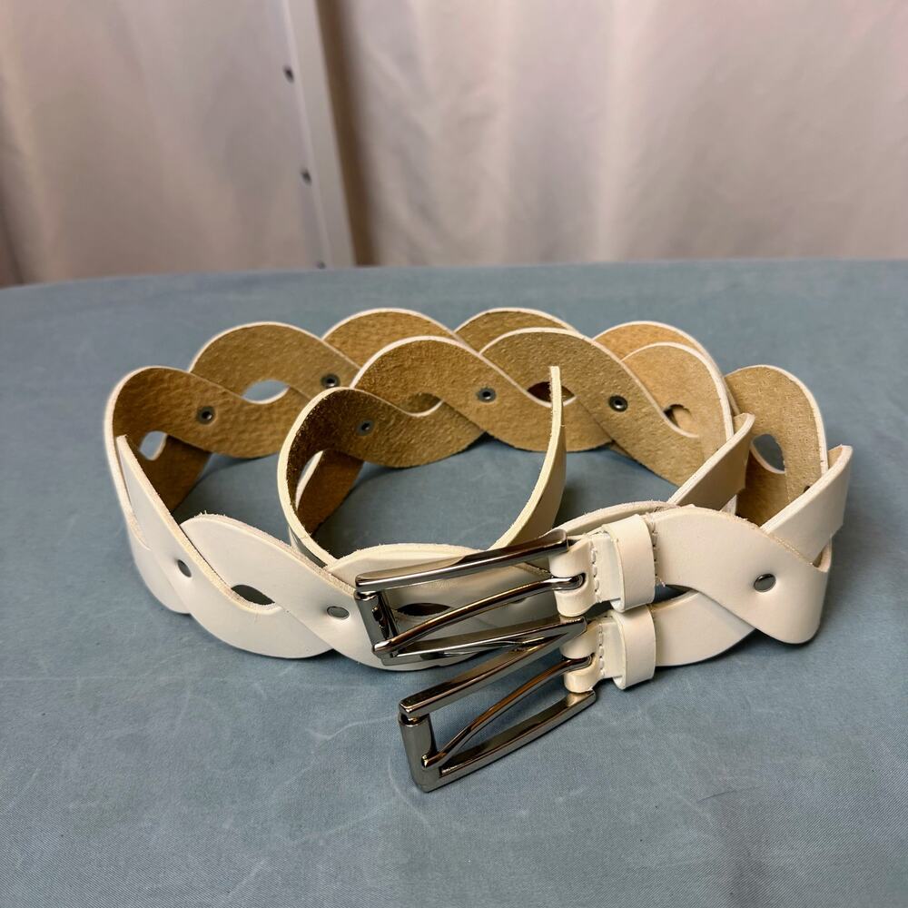 New York & Company Ivory Cutout Leather Weave Statement Belt Size M Office Siren